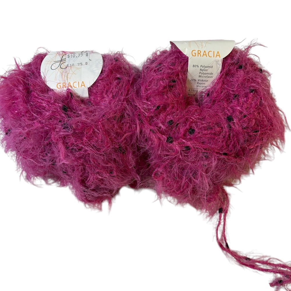 ggh Gracia Novelty Eyelash‎ Yarn Magenta Pink Made in Italy 2 Balls 50g Each